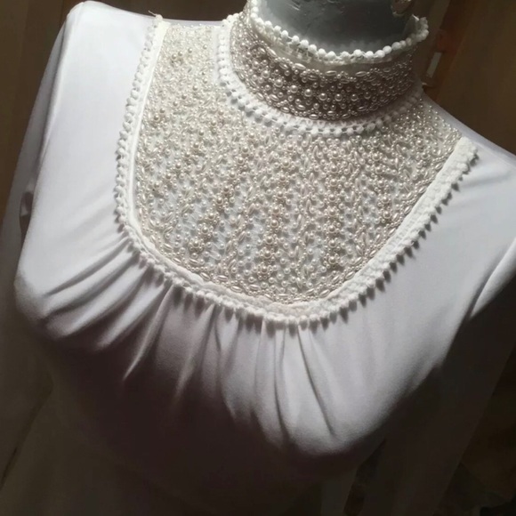 Vntg 70s Boho Beaded Victorian Long Train Dress 4 - Picture 4 of 8